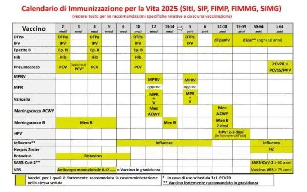 Calendario di immunizazione per la vita 2025